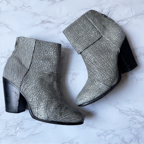 Rag & Bone Newbury Iron Pattern Ankle Boots Grey Zip Leather 39 9 - Picture 3 of 9